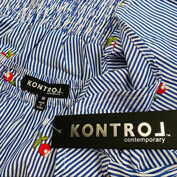 NEW Blue White Stripe Embroidered Peasant Blouse - Picture 12 of 15